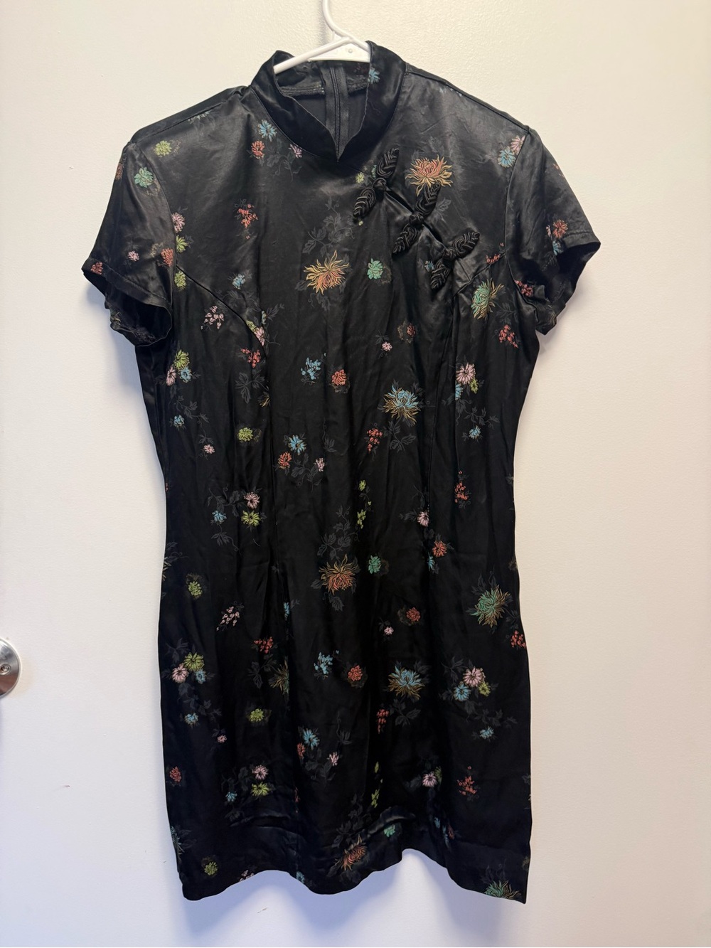 Rampage Floral Mandarin-Collar Black Dress